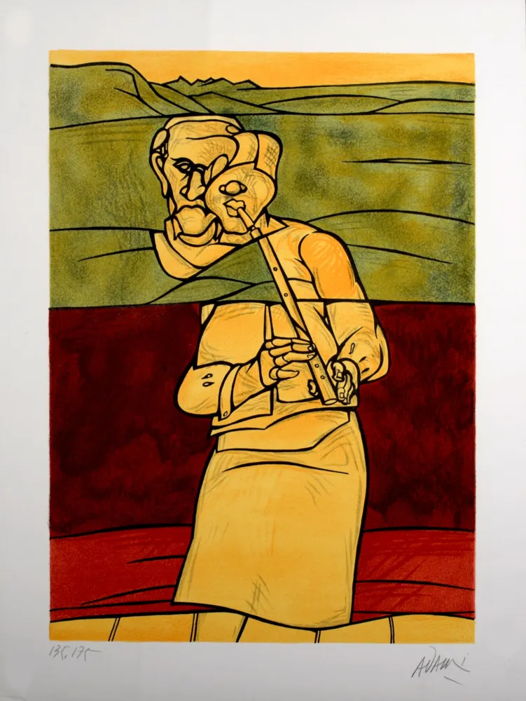 石版画 Adami - Joueur de flûte, 1976 - Hand-signed!
