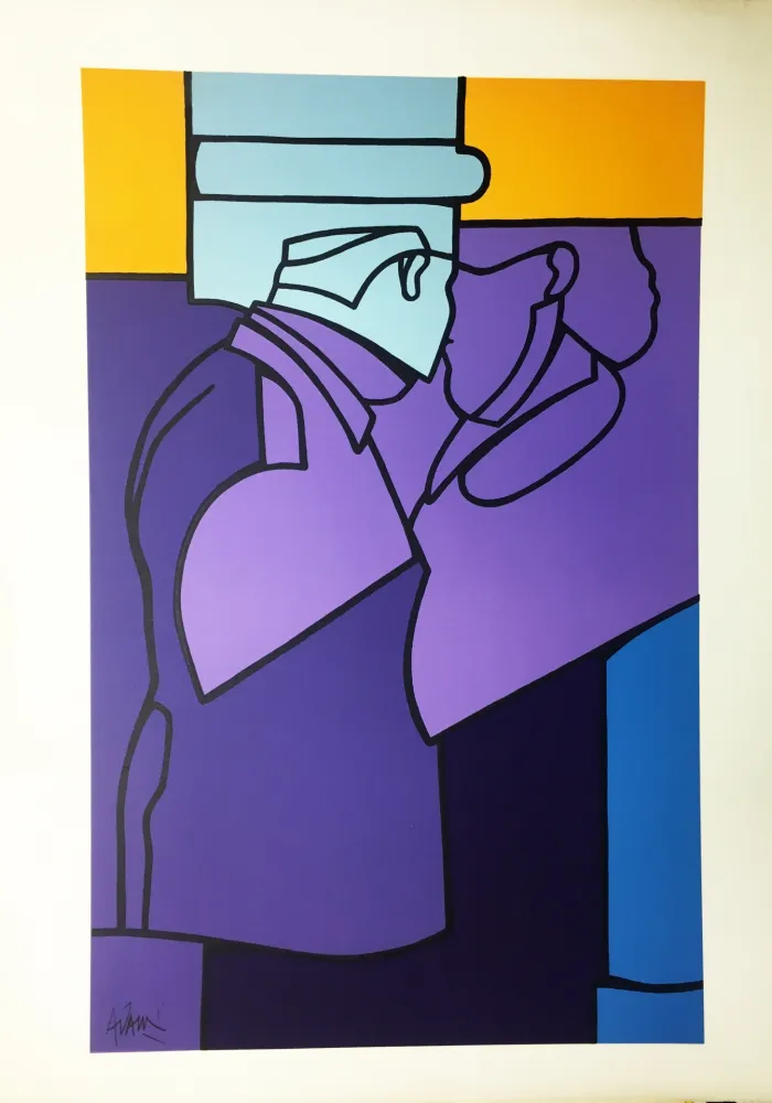 石版画 Adami - LE BAISER (Kissing couple) ou 