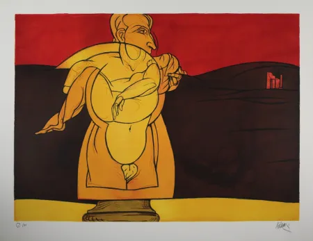 石版画 Adami - Paysage de ruines