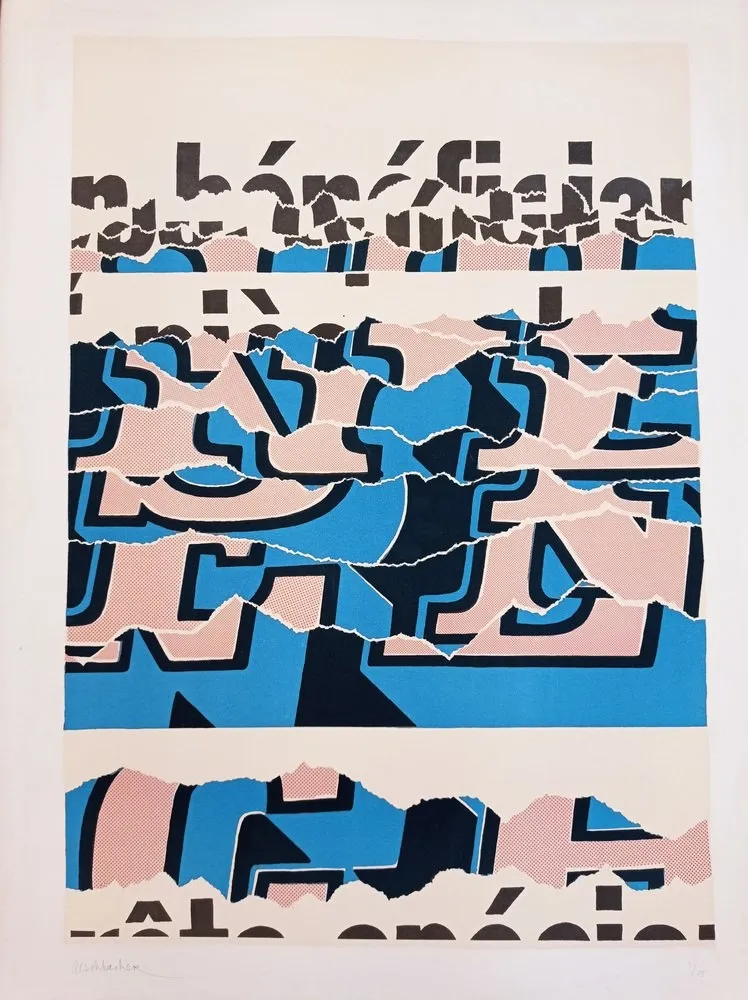 石版画 Aeschbacher - Arthur Aeschbacher - Composition, cca 1970, Lithograph on Arches paper, handsigned!