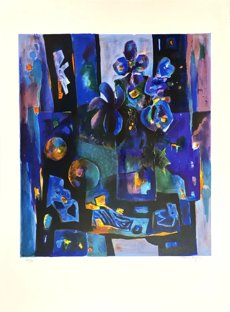 石版画 Agostini  - Nature Morte aux Iris