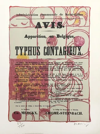 石版画 Alechinsky - Alerte au typhus contagieux en Belgique