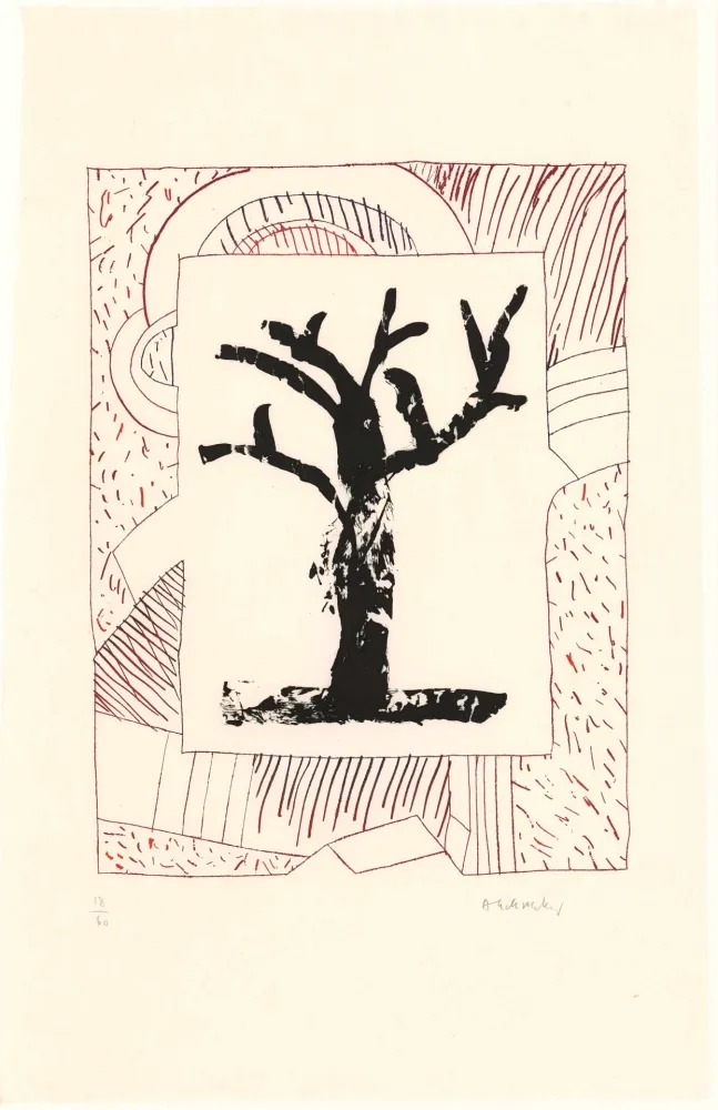 蚀刻飞尘法 Alechinsky - Arbre central, au rouge 