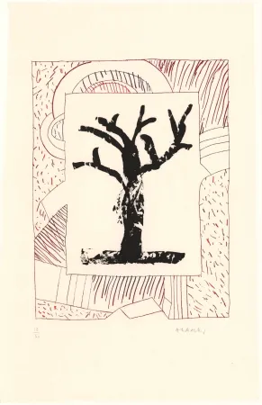 蚀刻飞尘法 Alechinsky - Arbre central, au rouge 