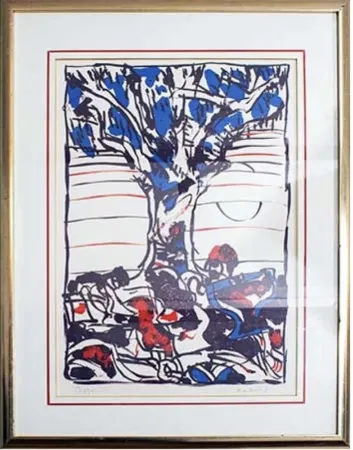 石版画 Alechinsky - Arbre en bleu