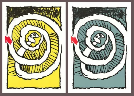 石版画 Alechinsky - '' Automne Jaune, Automne Bleu ''