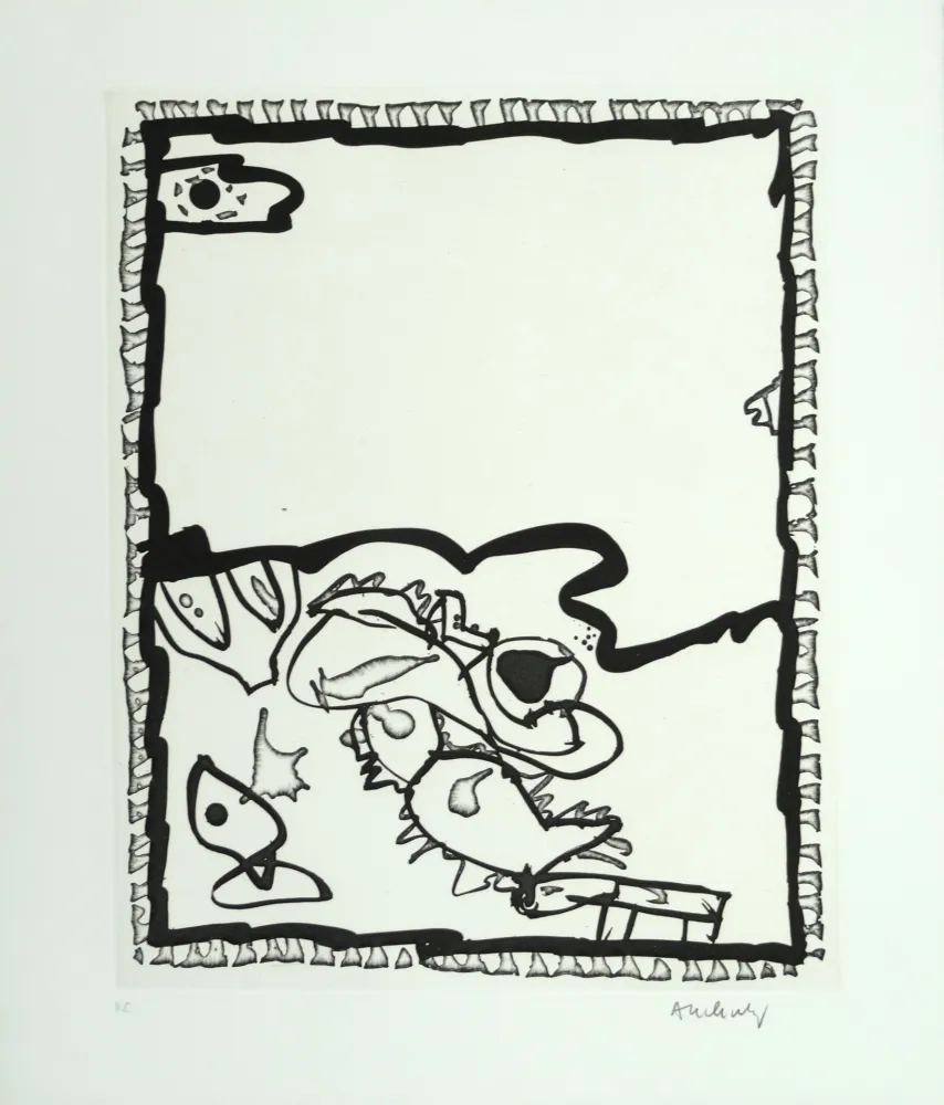 蚀刻版画 Alechinsky - Composition surréaliste aux poissons