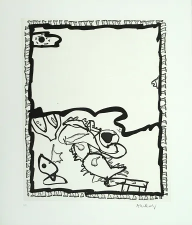 蚀刻版画 Alechinsky - Composition surréaliste aux poissons