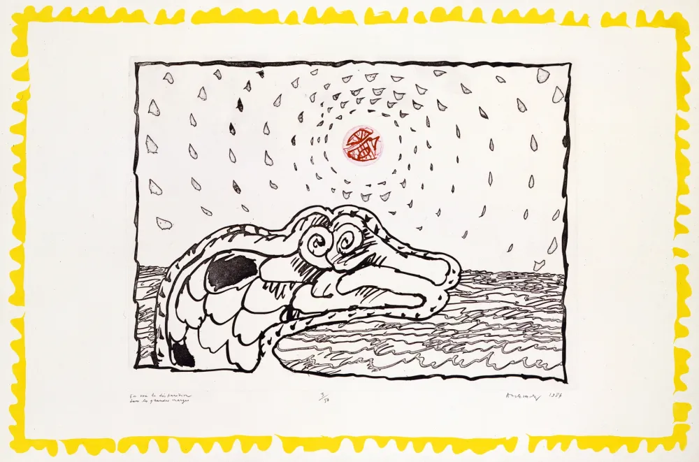 版画 Alechinsky - En voie de disparition Grandes marges