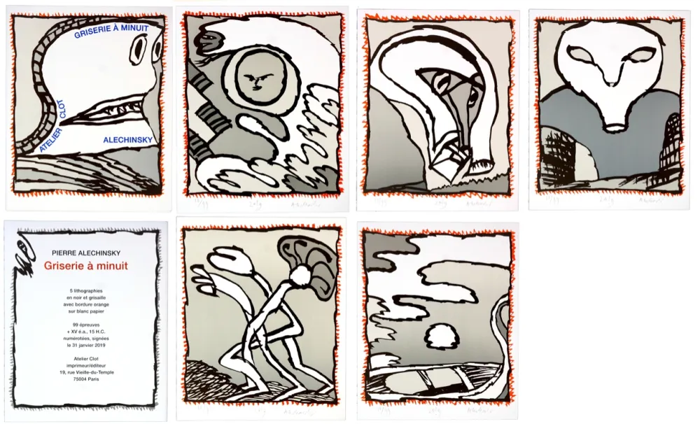 石版画 Alechinsky - Griserie à minuit 1, 2, 3, 4, 5, 6  (Complete suite)