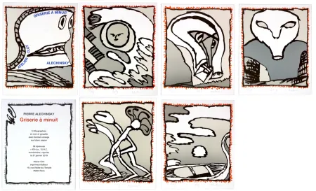 石版画 Alechinsky - Griserie à minuit 1, 2, 3, 4, 5, 6  (Complete suite)