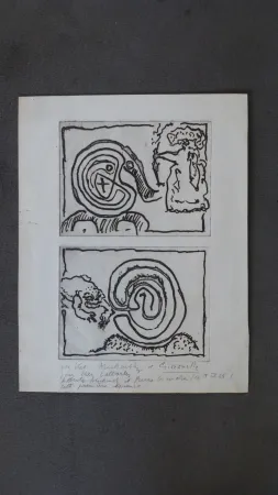 版画 Alechinsky - Labyrhinte et reine ,crapaud et labyrinthe