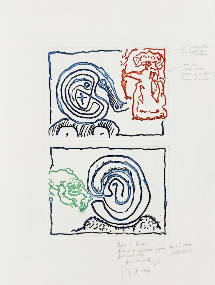 版画 Alechinsky - Labyrinthe et reine