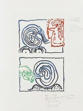 版画 Alechinsky - Labyrinthe et reine