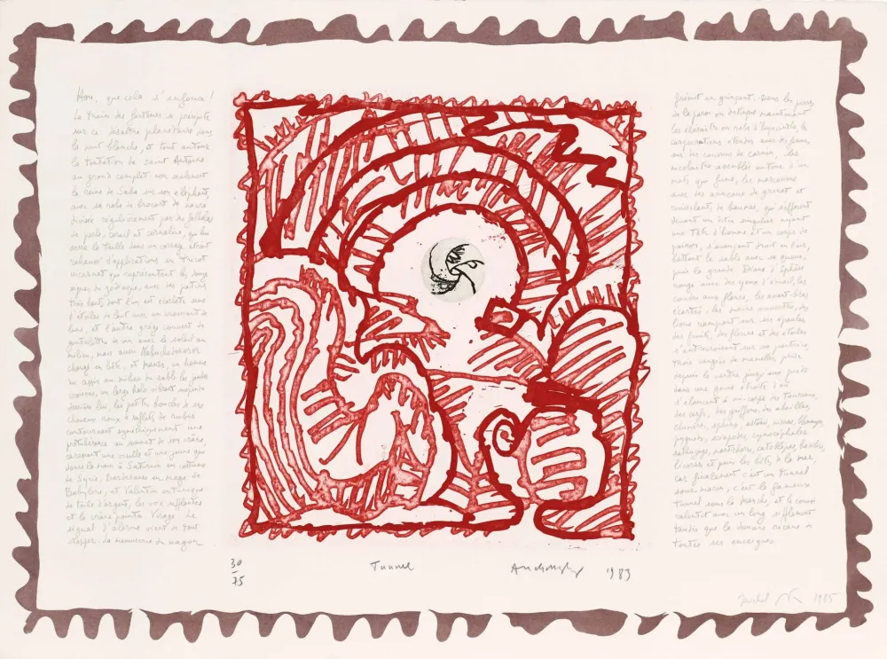 蚀刻版画 Alechinsky - Le chien roi – Tunnel