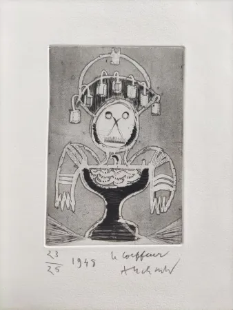 干刻版画 Alechinsky - Le coiffeur