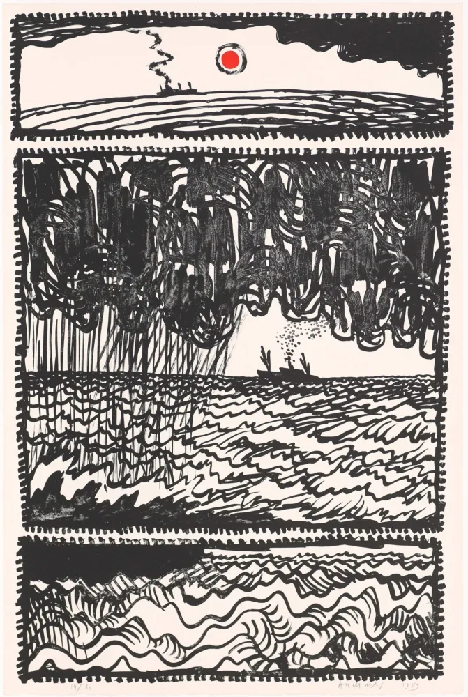 石版画 Alechinsky - Le volturno I au point rouge