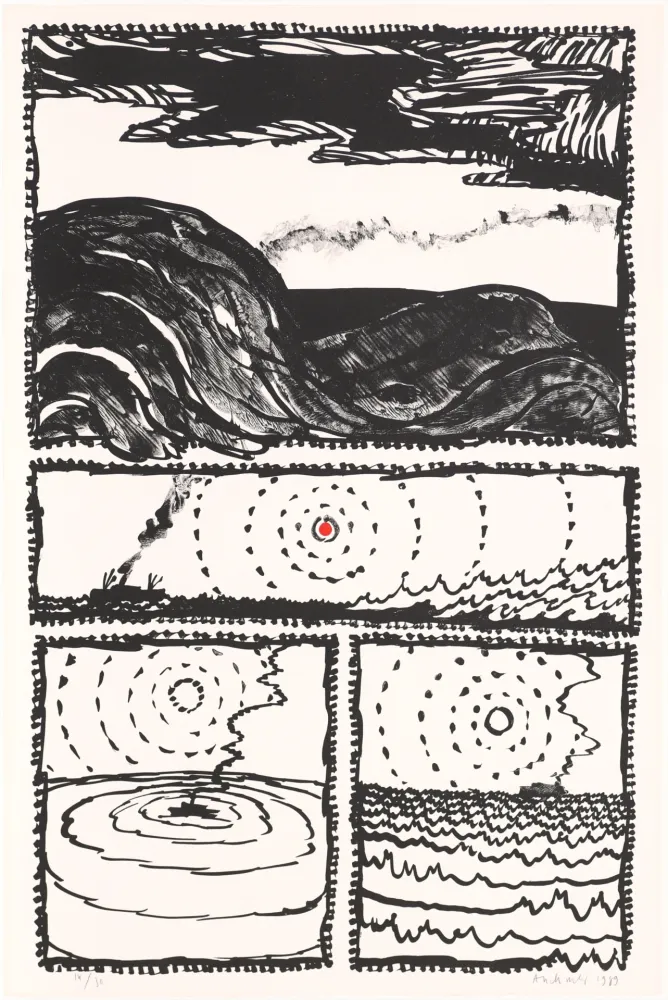 石版画 Alechinsky - Le volturno III plus un point rouge