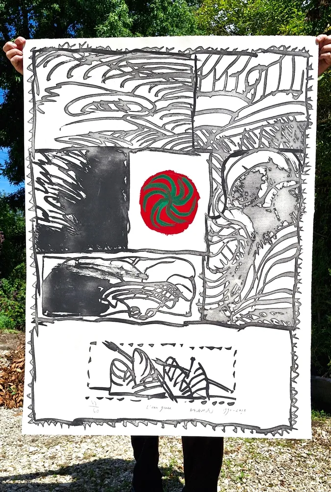 蚀刻飞尘法 Alechinsky - L'EAU GRISE 48 / Gravure rehaussée (133 x 98 cm)