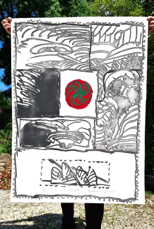 蚀刻飞尘法 Alechinsky - L'EAU GRISE 48 / Gravure rehaussée (133 x 98 cm)