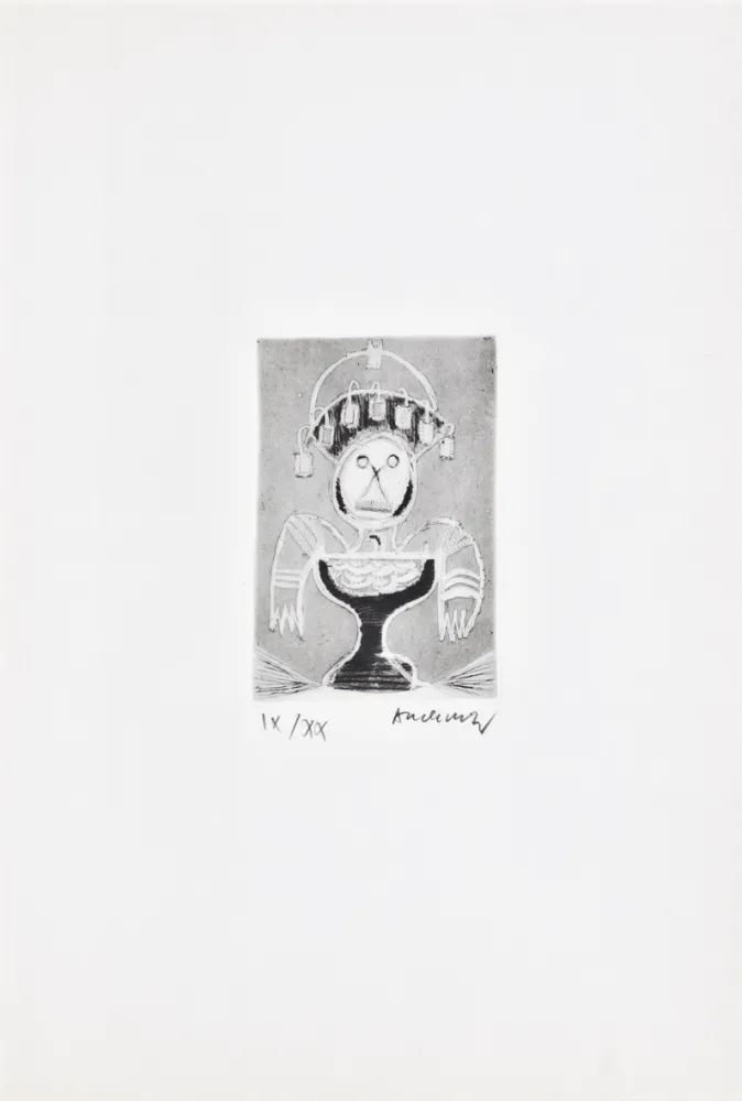 蚀刻版画 Alechinsky - Les métiers 06: Le coiffeur