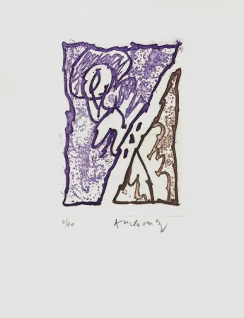 蚀刻版画 Alechinsky - '' Maint Corps de Chambres ''