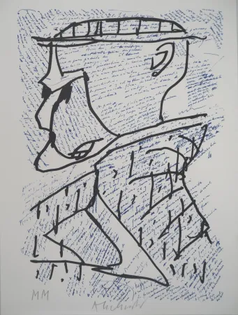 石版画 Alechinsky - Portrait surréaliste avec Marcel Moreau