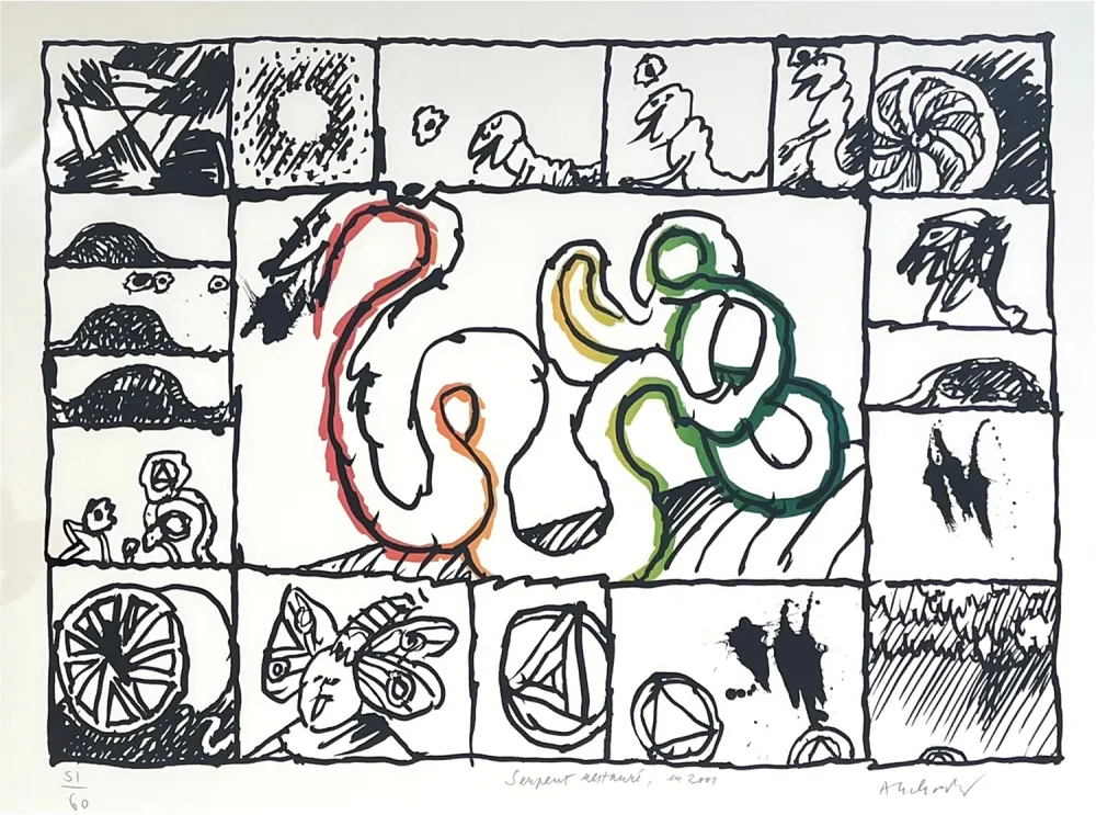 石版画 Alechinsky - Serpent restauré