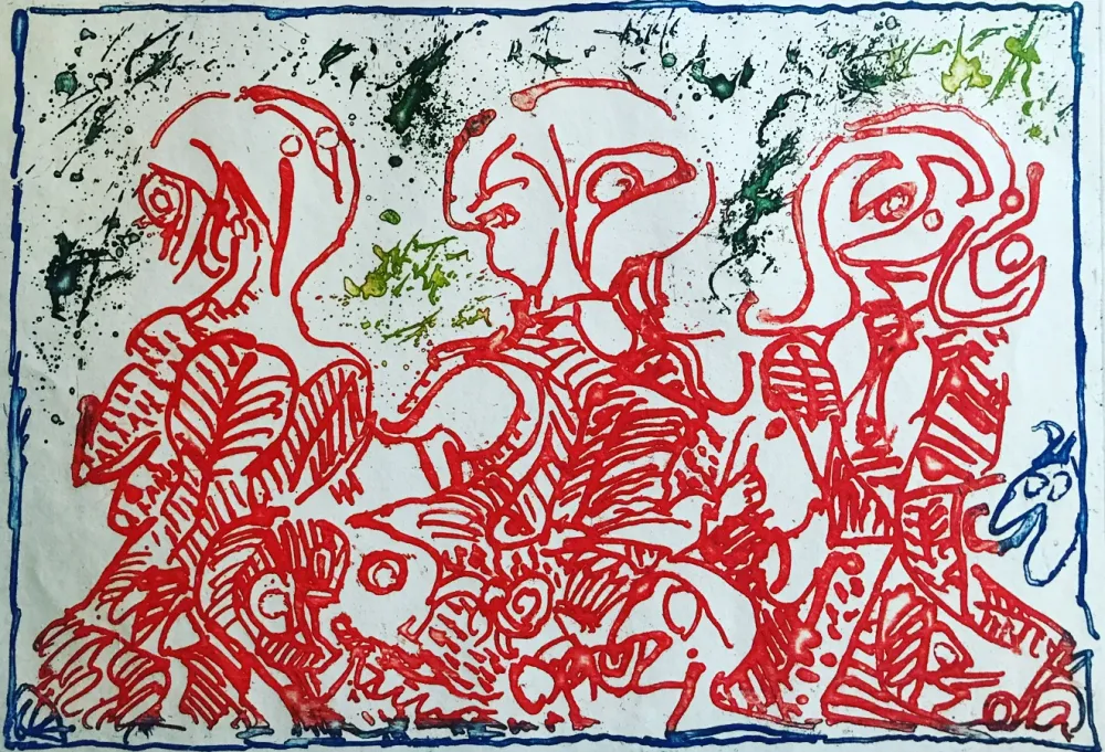 蚀刻版画 Alechinsky - Trois désordinateurs