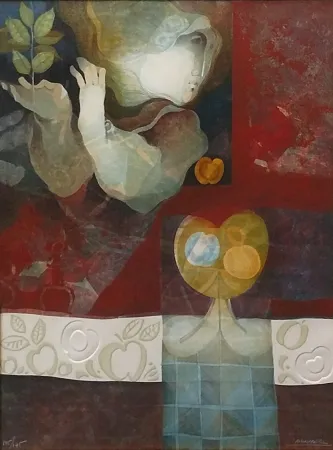 石版画 Alvar - LES POMMES VERT