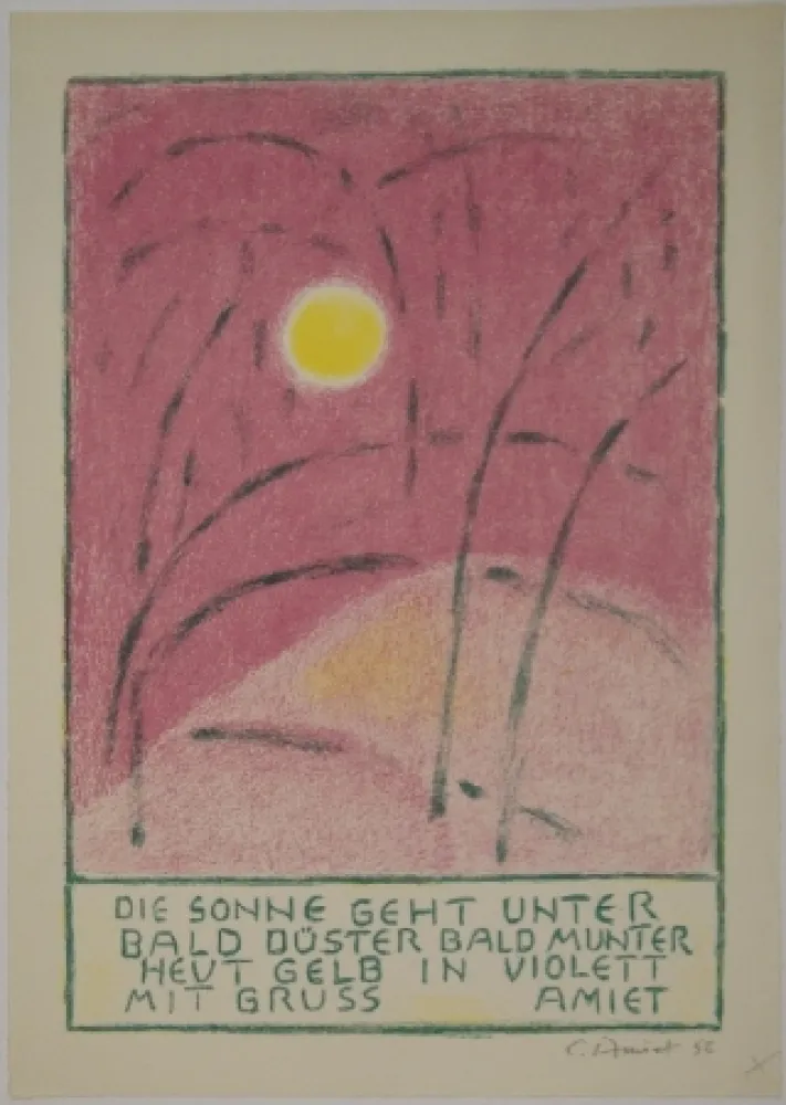 石版画 Amiet - Sonnenuntergang