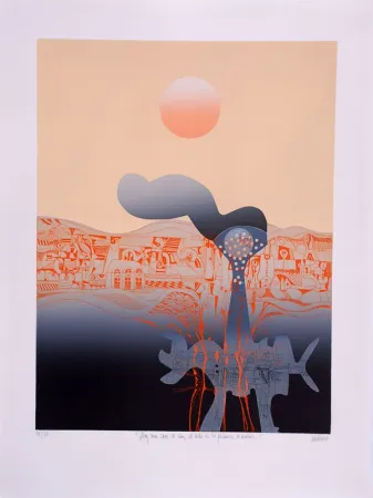 蚀刻版画 Andivero - Hay una casa al sur, al lado de la fabrica de sueno - Il y a une maison au sud, à côté de l'usine de rêves