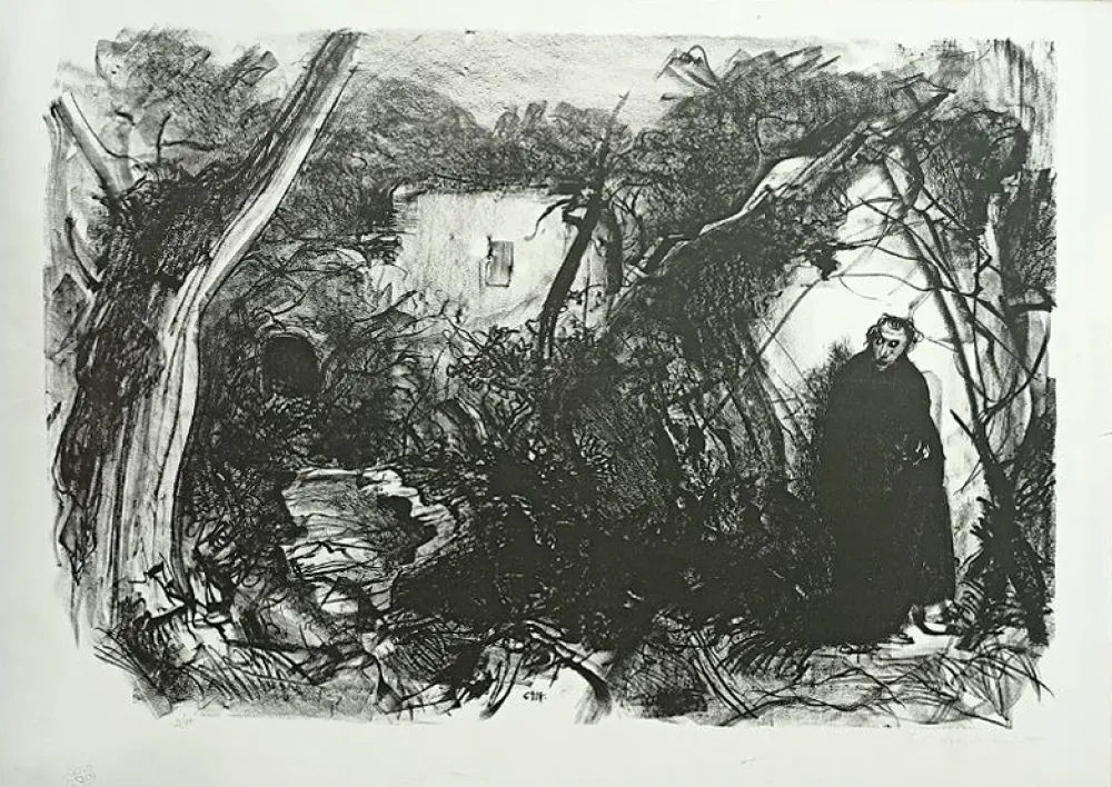 石版画 Annigoni - VIANDANTE CON MANTELLO