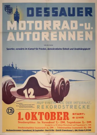 石版画 Anonyme - Automobilia Racing Poster (Motorrad-U Autorennen), 1950 - Large lithograph!