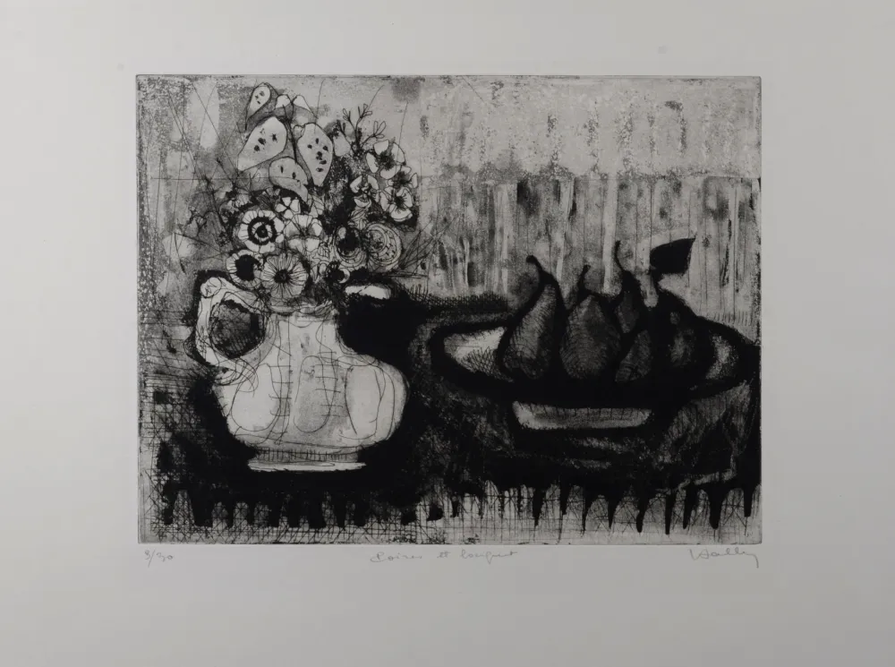 版画 Anonyme - Poires et bouquet, c.1960