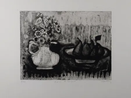 版画 Anonyme - Poires et bouquet, c.1960