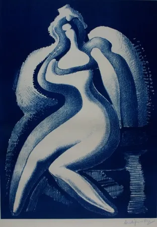 石版画 Archipenko - Coquette (Blue Nude)