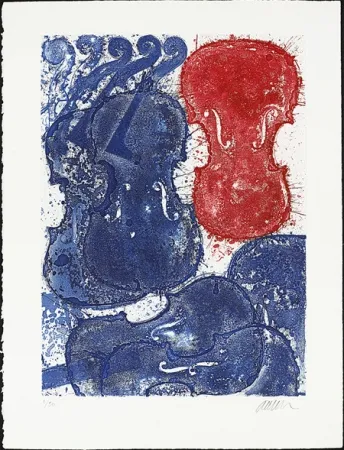 蚀刻版画 Arman - Rouge et bleu