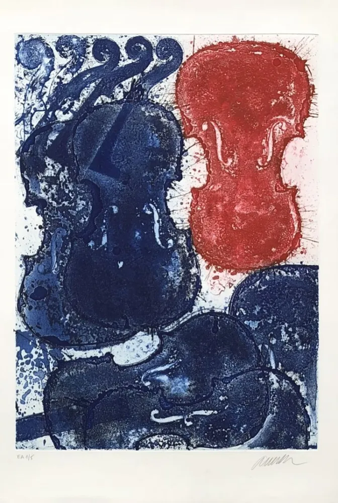 版画 Arman - Rouge et bleu
