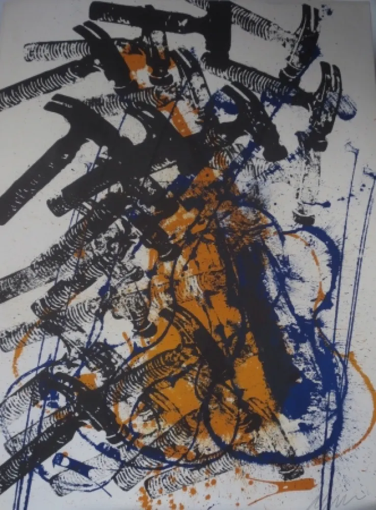 石版画 Arman - Violon et marteaux