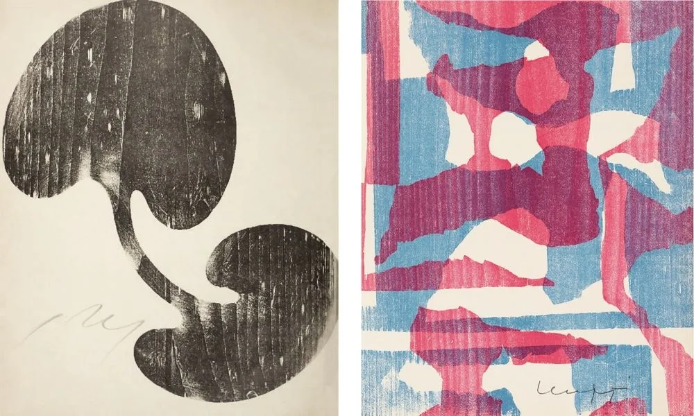 木刻 Arp - Siamesisches Blatt : ONZE PEINTRES VUS PAR ARP. 1949. Deluxe.