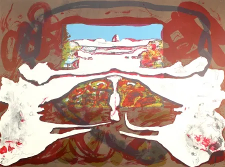 石版画 Arranz-Bravo - Casa con cielo azul