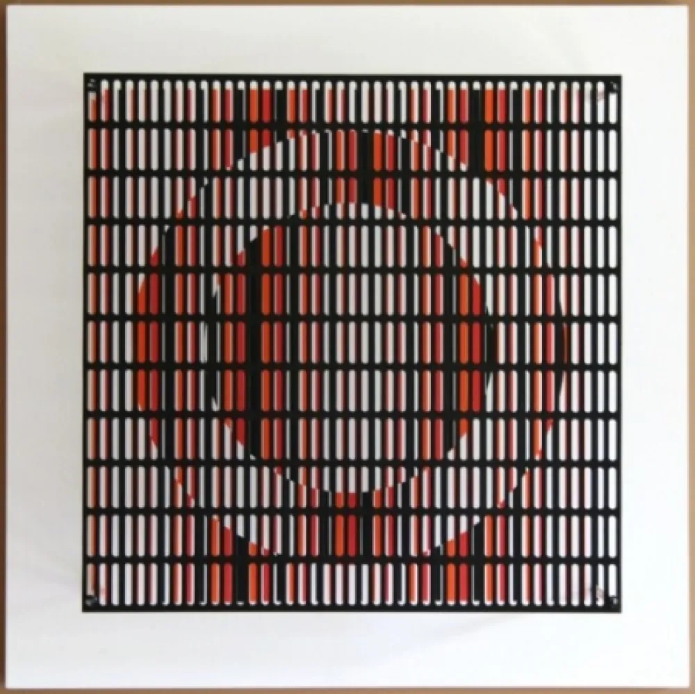 木刻 Asis - Vibration cercles noir, orange et rouge