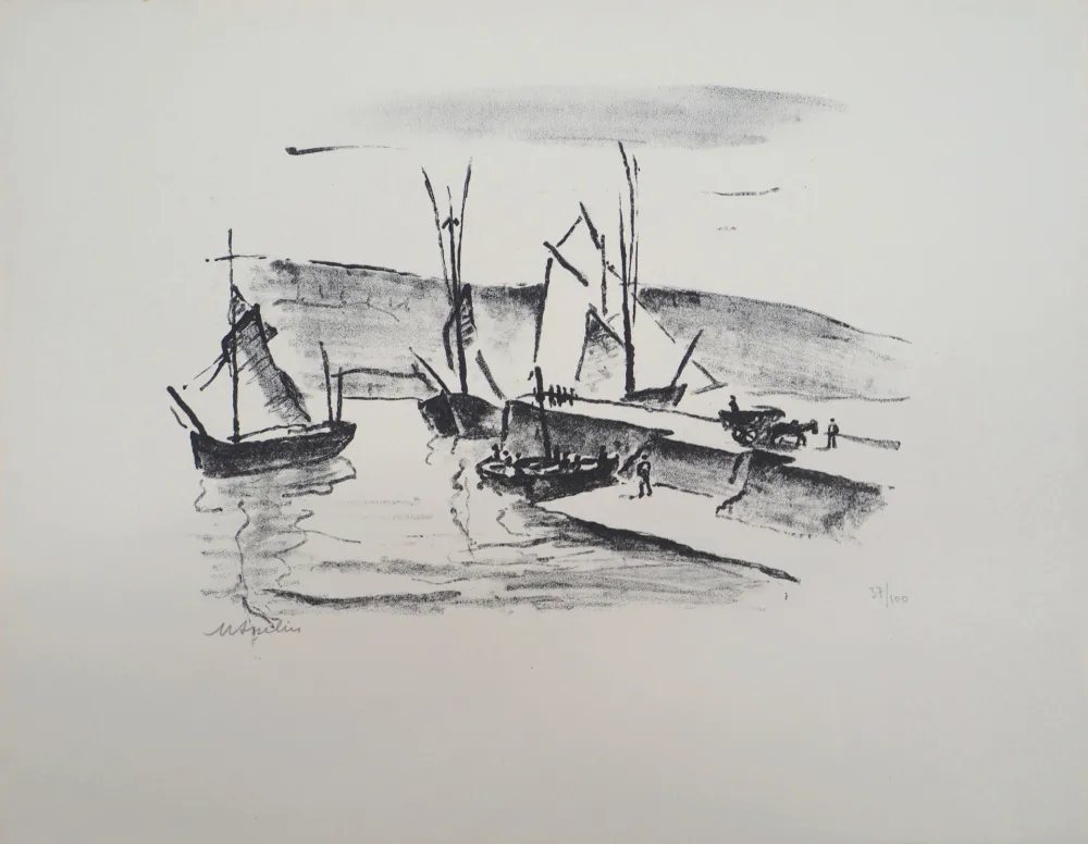 石版画 Asselin - Paysage du Finistère : la jetée à Concarneau