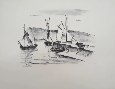 石版画 Asselin - Paysage du Finistère : la jetée à Concarneau