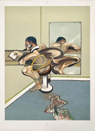 石版画 Bacon - Figure writing reflected in a mirror