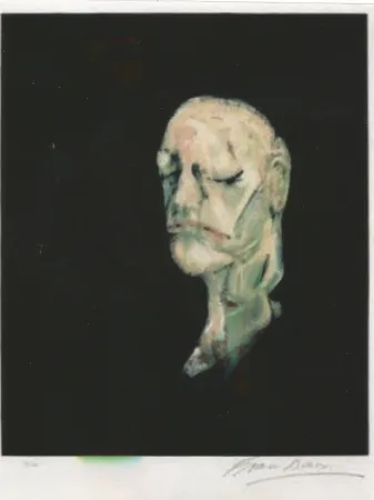 石版画 Bacon - Study portrait after the life mask of William Blake