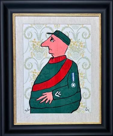 版画 Baj - Enrico Baj (1924–2003) – Caporal – Color etching and collage on brocade – 1972