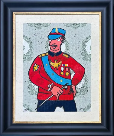 版画 Baj - Enrico Baj (1924–2003) - Décoré - Colour etching and collage on brocade - 1972