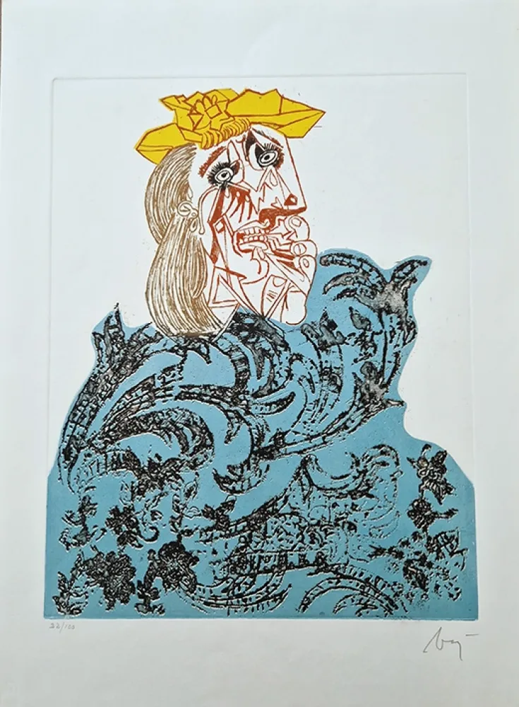 蚀刻版画 Baj - Femme en fleurs